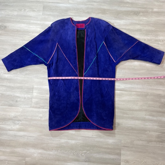 VTG Mary Hoffman Electric Blue Leather Coat Handmade Custom One of Kind - Picture 6 of 16